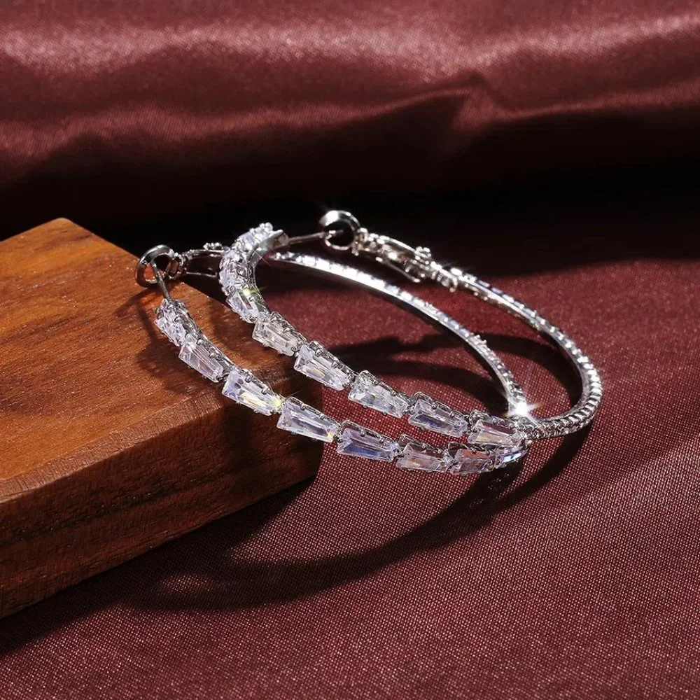 NEW 925 STERLING SILVER HOOP WHITE SAPPHIRE EARRINGS - Picture 4 of 9